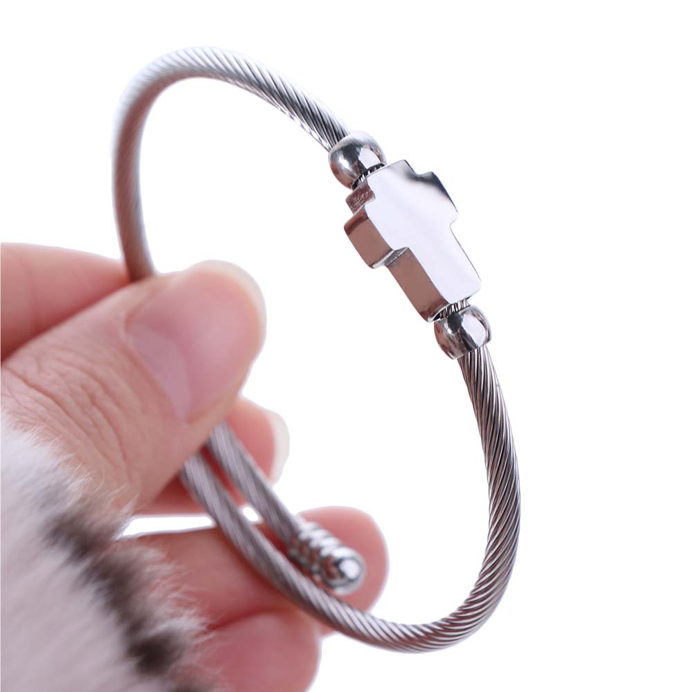 Vintage Cross Charm Bracelet Silver Open Bangle Bracelet Trendy Couple Bracelet  Unisex Wear