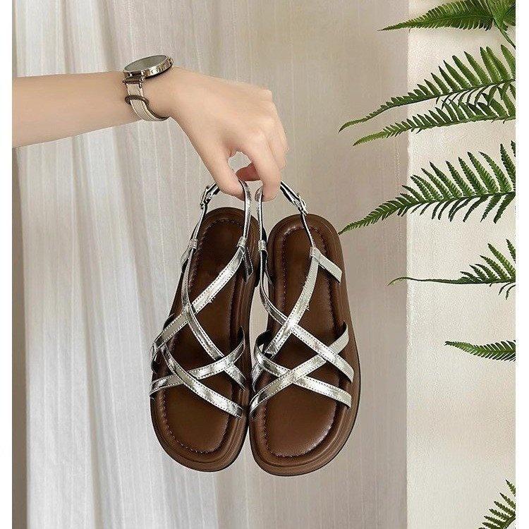 New Flat-bottomed Woven Sandals Women's 2025 Summer New Outer Wear Soft Sole with Casual Beach Cool