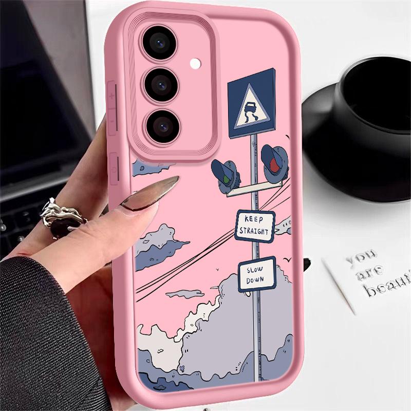 Oil Painting Road Sign Case For Samsung Galaxy A56 A16 A15 A55 A54 A35 A25 A36 S24 FE S25 Edge S24 S23 S22 Ultra TPU Phone Cover