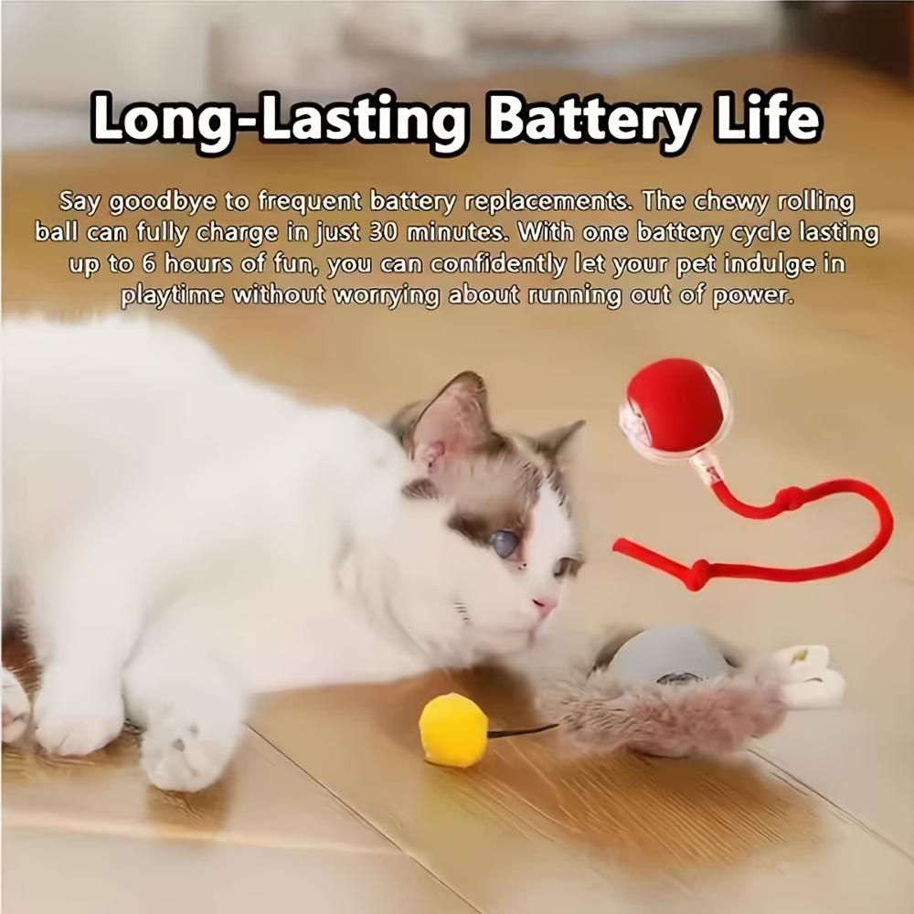 Cat Interactive Ball Toy, Automatic Rolling Ball with Tail, Rechargeable Smart Pet Interactive Toy, Cat Smart Ball