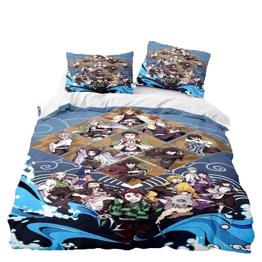 3D Heißer Verkauf Anime Demon Slayer Bettbezug und Kissenbezug Kinder Doppelbett Bettwäscheset Heim Schlafzimmer Dekoration Geschenk für Jungen Mädchen