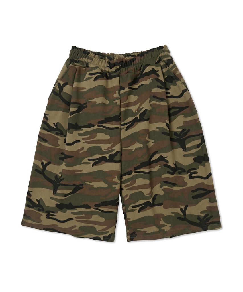 FUZZY SCAN Camo Cross Eyelet Bermuda Pants Khaki