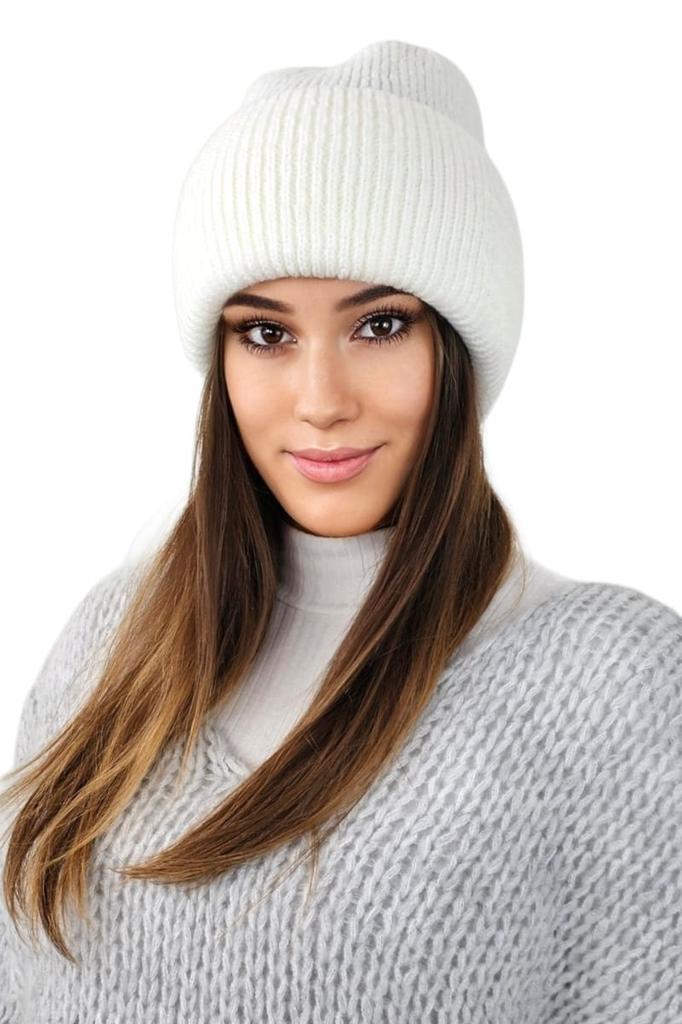 Alma Winter Fluffy Ribbed Hat Color White