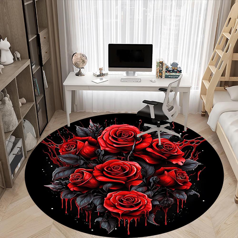 1pc Gothic Roses Carpet for Office Non-Slip, Round Carpet, Soft & Comfortable, Carpet for Office, Lightweight Round Floor Mat