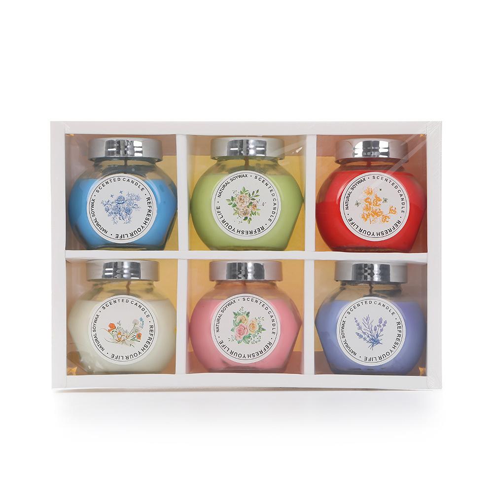 Colorful Glass Cup Soy Wax Scented Candle Set Creative Scented Candle Display Box