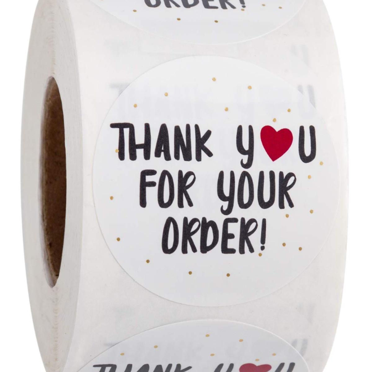 

500-Roll Round White Stickers: Thank You for Your Order with Red Heart - Perfect for Handmade Purchases 2.5cm