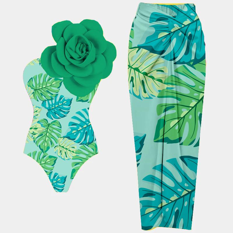 Ashgaily Flower One Piece Swimsuit Women One Shoulder Swimwear Monokini Bodysuit Bathing Suit Belt Beach Wear