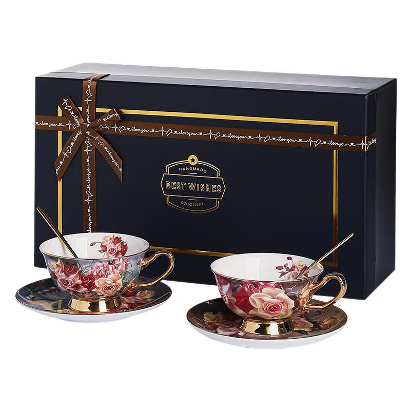 Rose Ceramic Bone China Coffee Cup Saucer Set Retro British Afternoon Tea Set Tea Cup Gift Box Gift