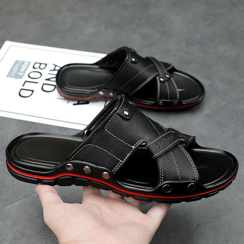 

Роскошные мужские тапочки, летняя обувь из натуральной кожи, повседневные пляжные уличные домашние шлепанцы, мягкая и дышащая обувь 47 чёрный