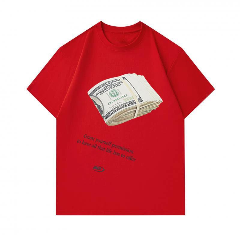 100% Cotton Men's Crew Neck Short Sleeve T-Shirt, Stacked Dollars Pattern Print, Grant Yourself Permission Graphic Casual Comfortable Tee for Daily We