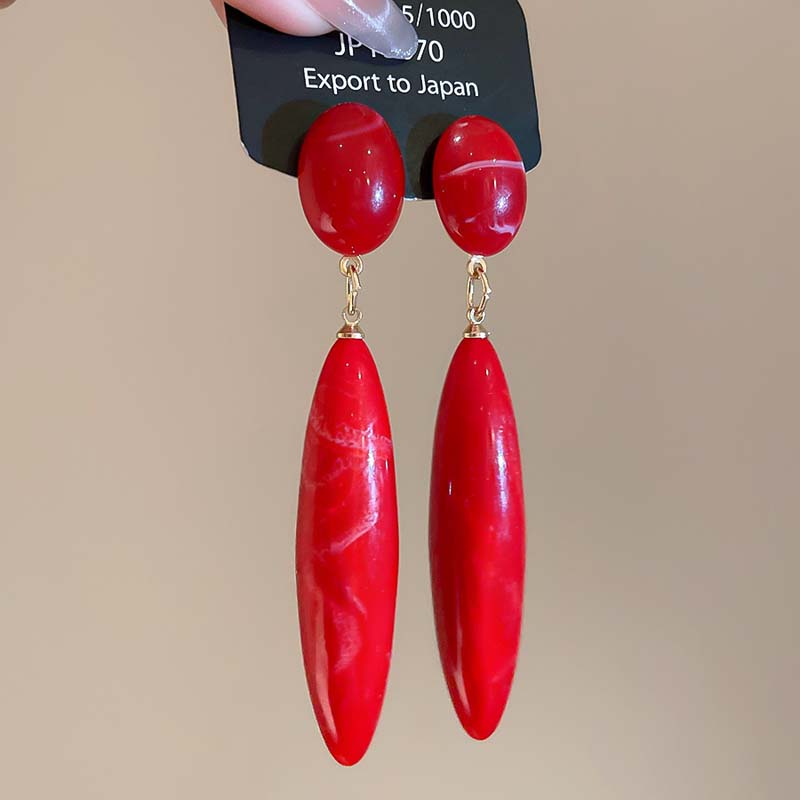 Vintage Colorful Acrylic Water Drop Earrings For Women Fashion Metal Oval Shaped Long Geometric Dangle Earrings Jewelry