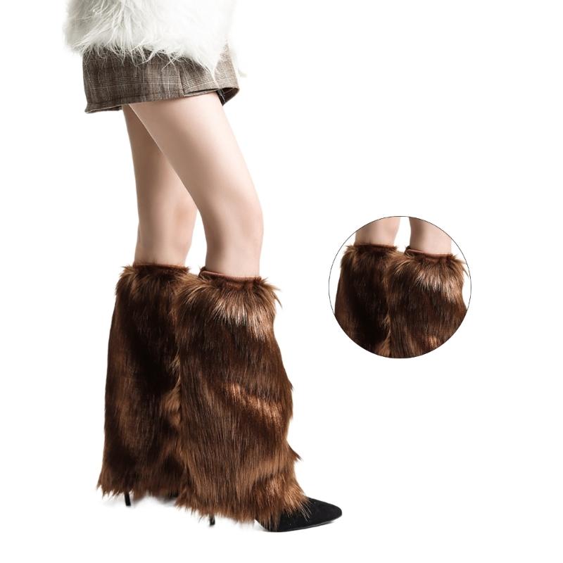 Fuzzy Faux Furs Leg Warmers Furs Heels Long Boots Cuffs Cover Has Elastic One Pair Carnivals Boot Cover Y2K JK Uniform