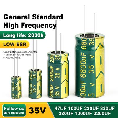 Condensatore elettrolitico in alluminio 35V 47UF 100UF 220UF 330UF 470UF 3300UF Condensatori a bassa ESR ad alta frequenza Fai da te 2000 ore di lunga durata