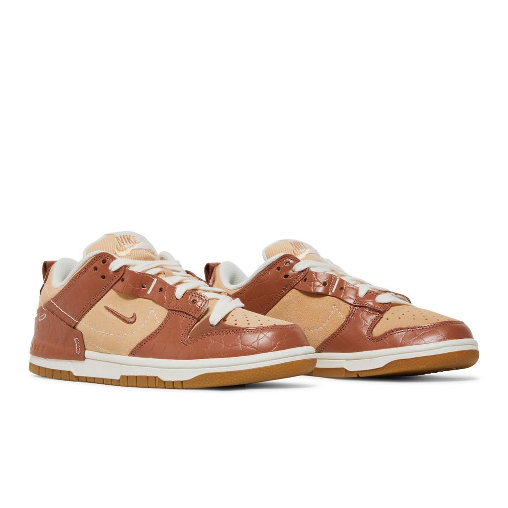 Nike Womens Dunk Low Disrupt 2 'Brown Crocodile' (women's sizes) Mineral Clay / Sail / White Onyx Skateboard Shoes DV1026 215