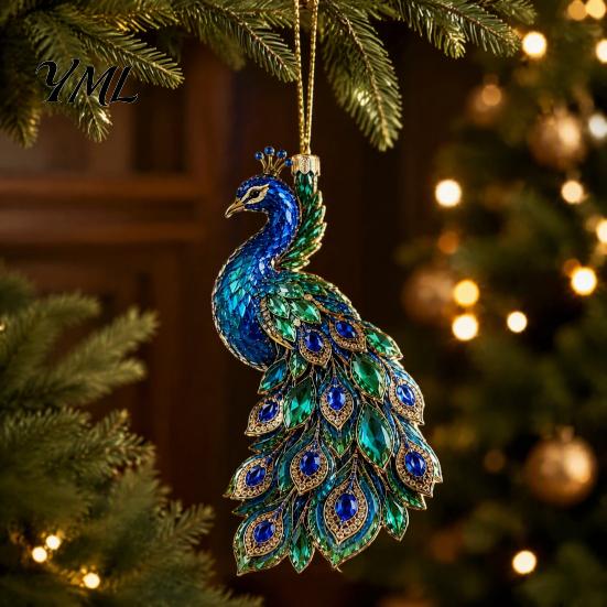 Acrylic Christmas Ornament Faux Crystal Animal Ornament, Flat Print Hanging Decor Tree Decoration for Tree, Butterfly/Peacock/Bird/Swan Holiday