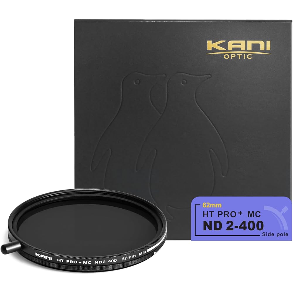 KANI 62mm Variable ND Filter HT PRO+ MC ND2-400, Maximum 8 2/3 Stops of Neutral Reduction, Detachable Adjustment Knob, Suppresses X-Shaped Irregularit