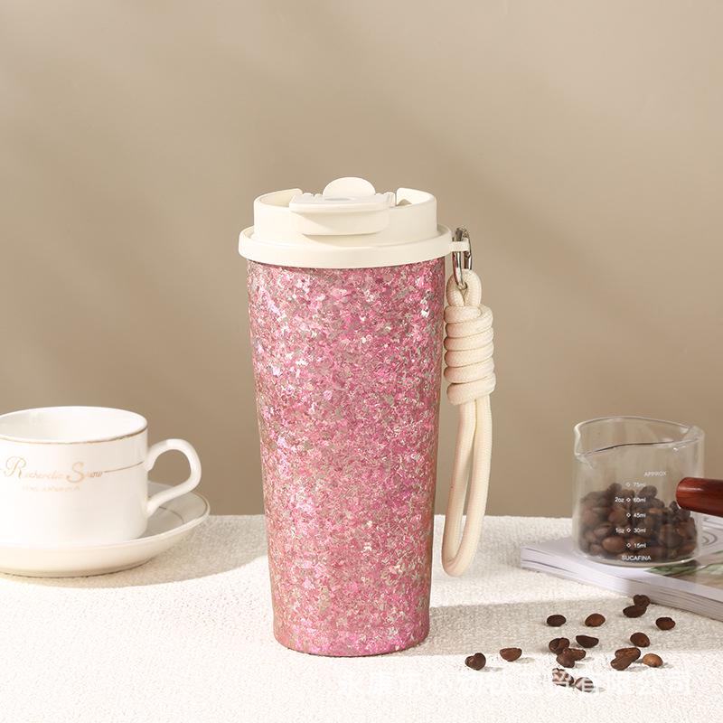 Titanium Gradient Double-Layer Coffee & Water Cup - Ice Flower Design, Portable, Large Capacity, Pure Titanium 500ml красный