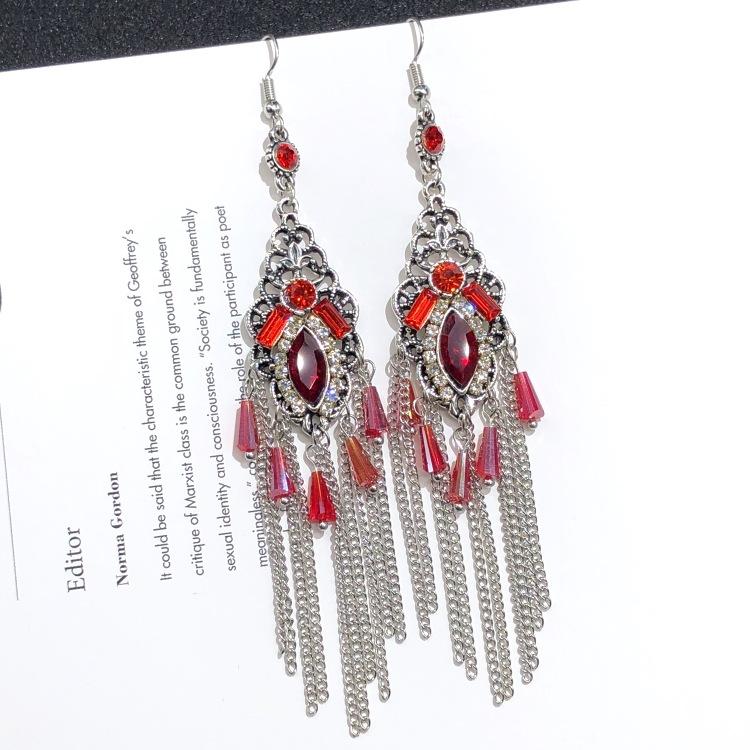 Retro crystal fringed earrings femininity versatile personality long earrings fashion court earrings