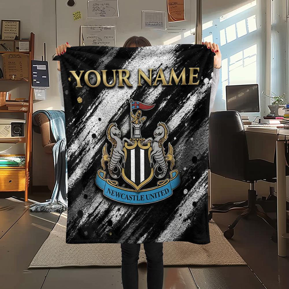 Custom Name Newcastle United Flannel Blanket, High Quality Comfortable for All Seasons, Home Decor, Warmth and Comfort