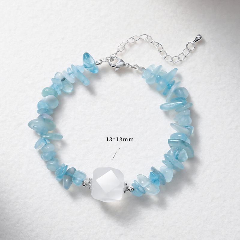 Aquamarine & White Crystal Beaded Bracelet: Fairy Summer Style for Girls, Sweet & Simple Fashion Hand Jewelry with a High-End Feel