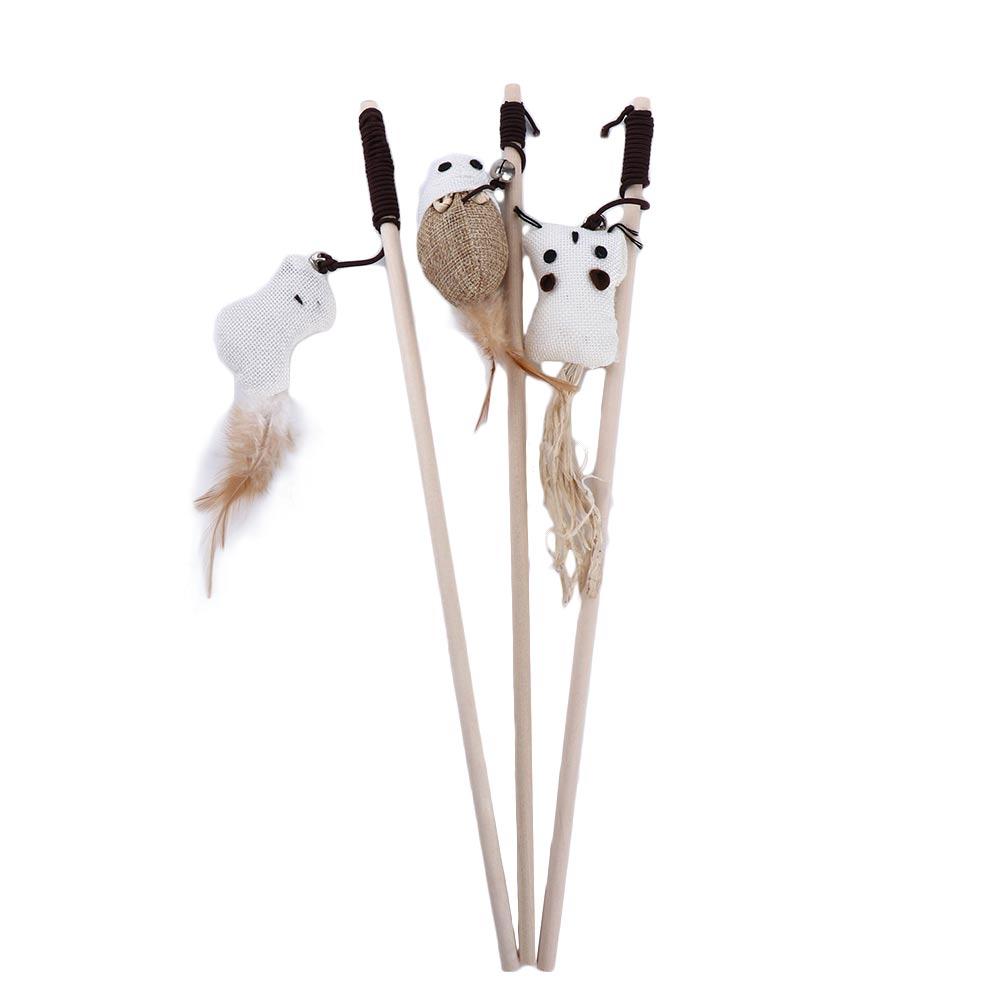 Wooden Scratching Wand Feather With Mini Bell Pet Supplies Cat Toy Interactive Stick Tease Cat Rod