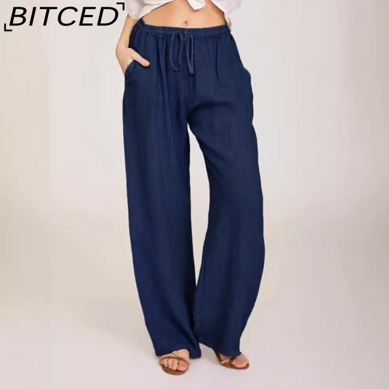 BITCED 10Color Women's Fashion Casual Solid Color Print Pants & Capris