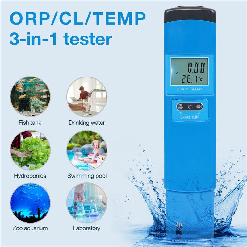 Water Quality Tester 3 In 1 Function ORP/CL/TEMP Meter LCD Digital Detector For Drinking Water Detection For Pools