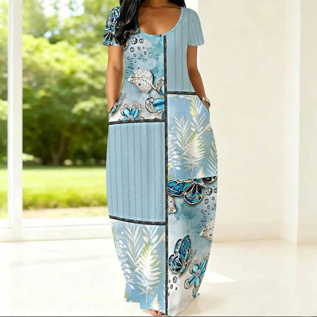 Ladies Plus Size Short Sleeve Crew Neck Dress Summer Soft Daily Tunic
