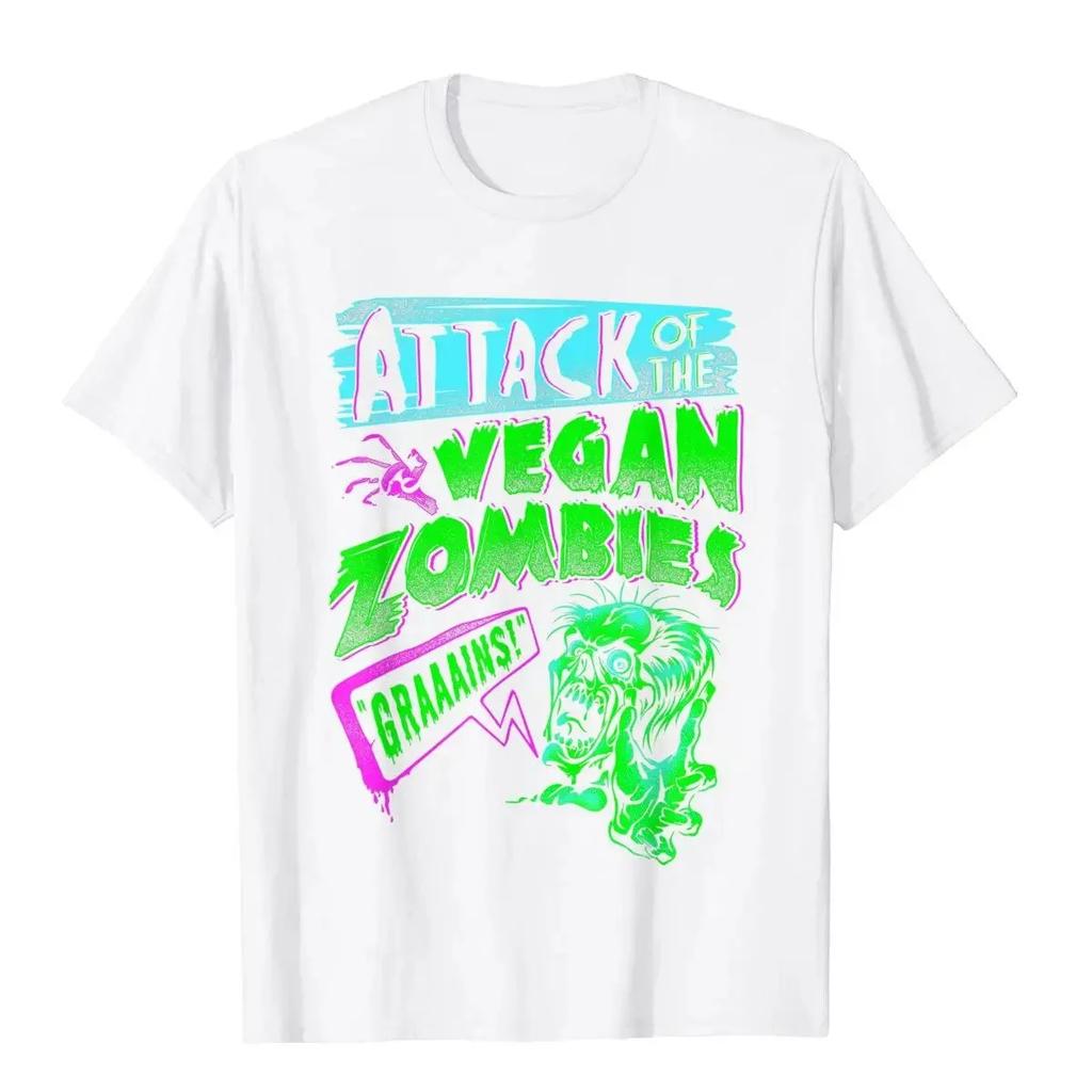 Attack Of The Vegan Zombies Vegetarisk Halloween T-shirt Bomull Man Topp T-shirts Anpassade Toppar T-shirts Camisa