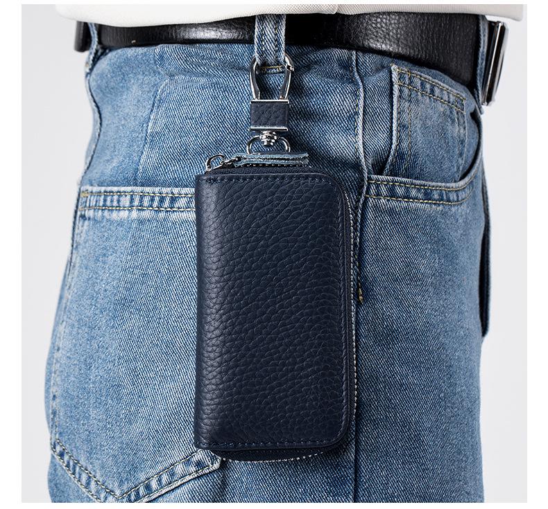 Genuine Leather Multifunctional Zipper Lock Car Key Case
