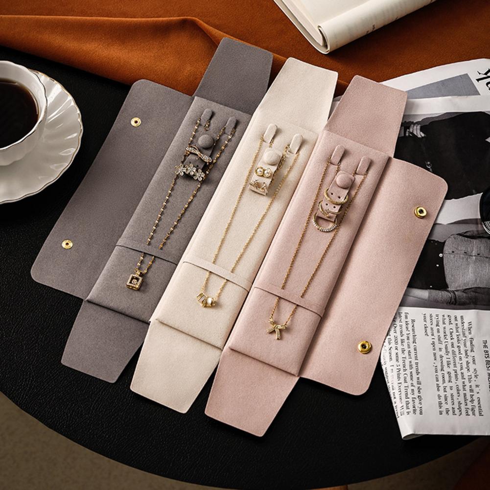Travel Jewelry Organizer Jewelry Storage Bag with Button Closure Microfiber Jewelry Pouch for Travel Scratch for Necklaces