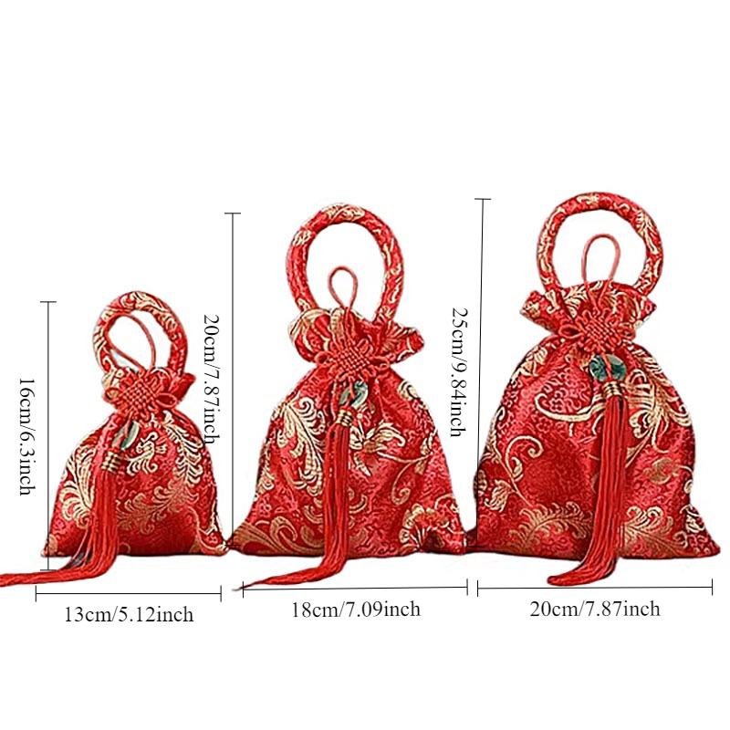 10pcs Chinese Style Canvas Flower Drawstring Bag Large Capacity Korean Style Festive Sugar Bag Wedding Handheld Candy Bags