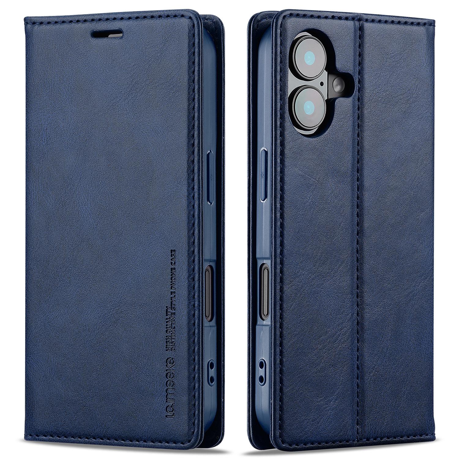 

LC.IMEEKE For iPhone 16 Plus Leather Case RFID Blocking Card Slots Phone Cover Blue