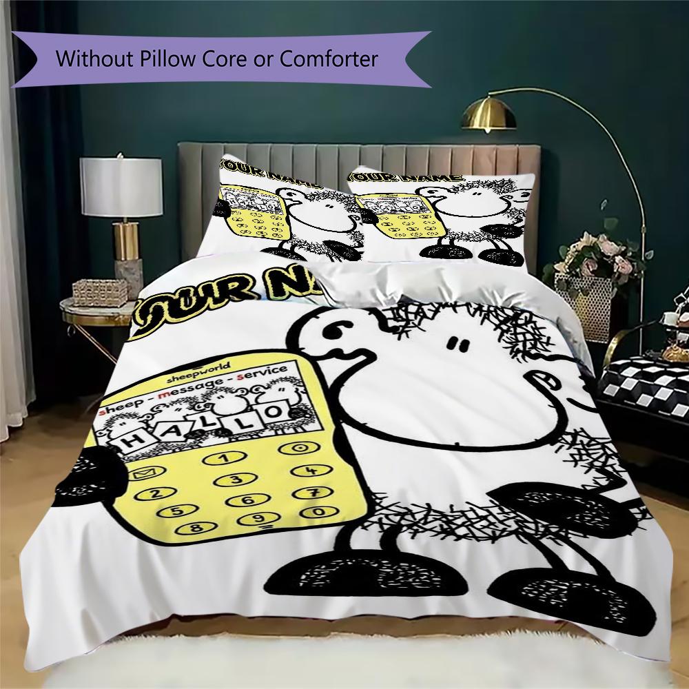 Custom Name Sheepworld Pattern Bedding Uilt Set Uilt Cover Pillowcase Home Decoration Birthday Gift (1*duvet Cover+2*pillowcase Without Core)
