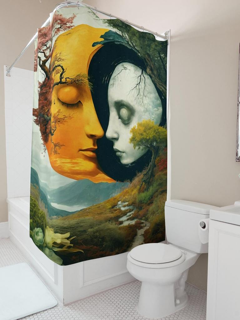 Surreal Dual Faces Landscape Shower Curtain - Waterproof, Mildew-Resistant, Machine Washable For Unique Bathroom Decor