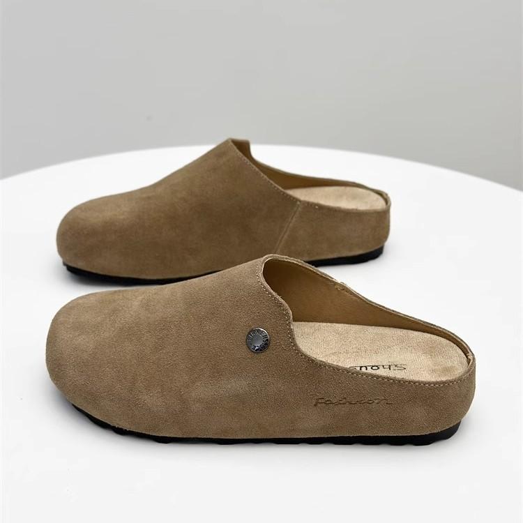 Soft Leather Version~ Spring 2025 New Boken Shoes Platform-soled Wind One Pedal Flat-bottomed Lazy Bag Head Half Drag Women