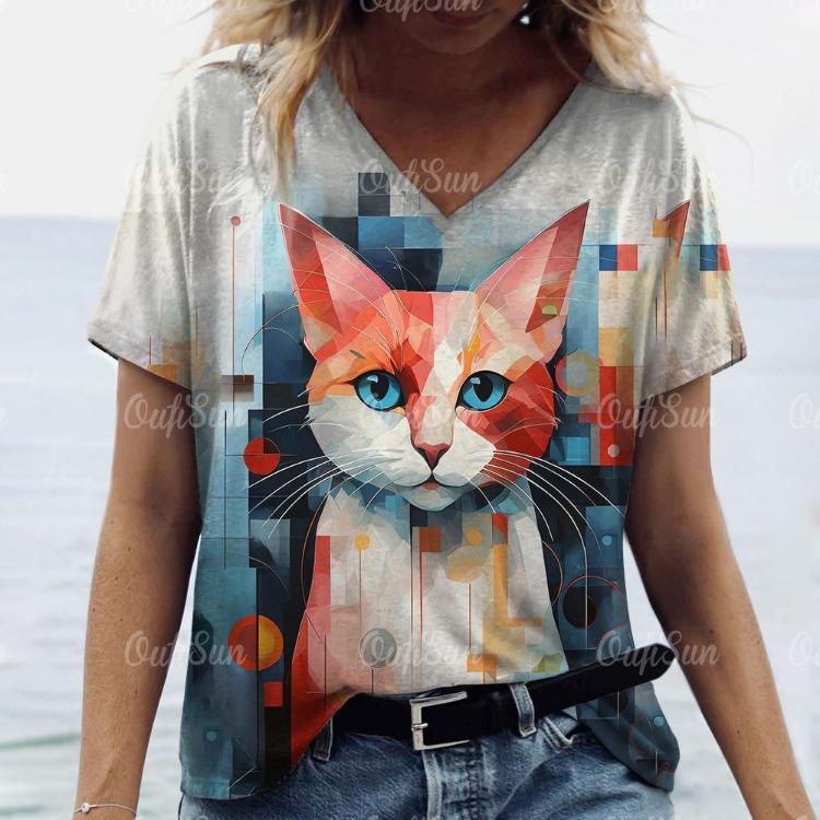 Fashion Streetwear Women Oversized T Shirt 3D Cat Print Summer Casual Short Sleeve Crew Neck Pullover Female Clothing