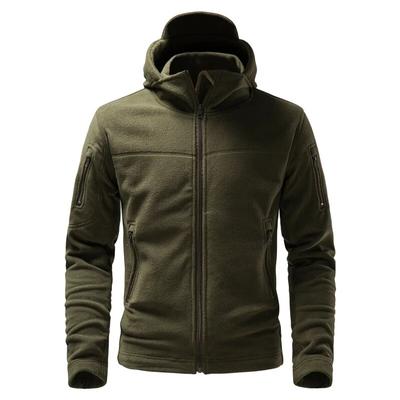 Spring Winter Fleece Jacket With Hoodie Men's Tactical Fleece Jacket Full-Zip Up Outdoor Windproof Hooded Warm Work Coat