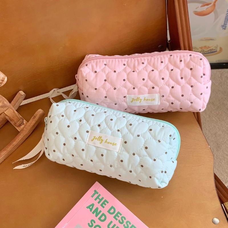 Minimalist Polka Dot Design Pencil Case Large Capacity Portable Pen Bag Pencil Pouch Students
