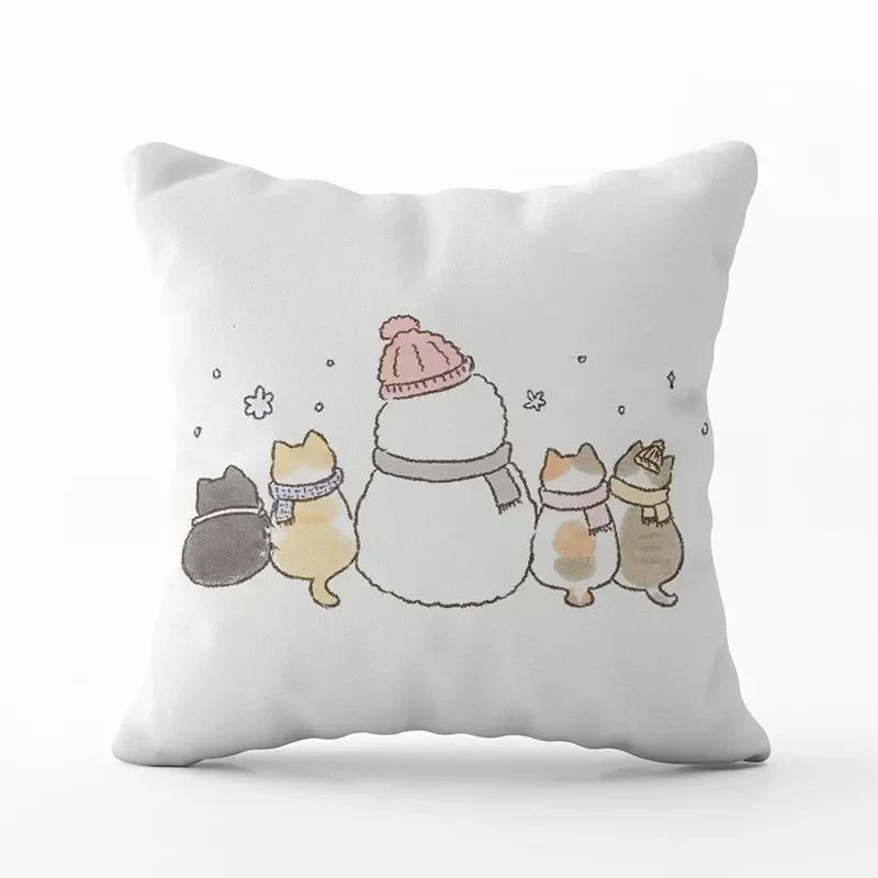 Cartoon Cute Cat Pillowcase Modern Simple Design Home Decorative Cushion Cover For Sofa Car Backrest Square Pillow Covers