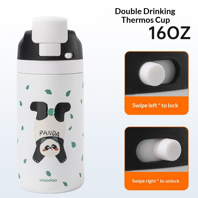 Double Drink Fruit Cup High Aesthetic 304 Stainless Steel Thermos Cup Cartoon Water Bottle For Students With Straw And Jump Lid