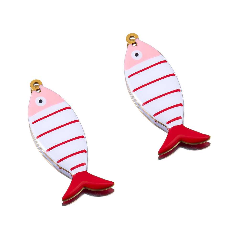 2pcs Stainless Steel Cute Enamel Stripe Fish Color Fish Tail Charms Animal Pendant Base for DIY Earring Necklace Jewelry Making