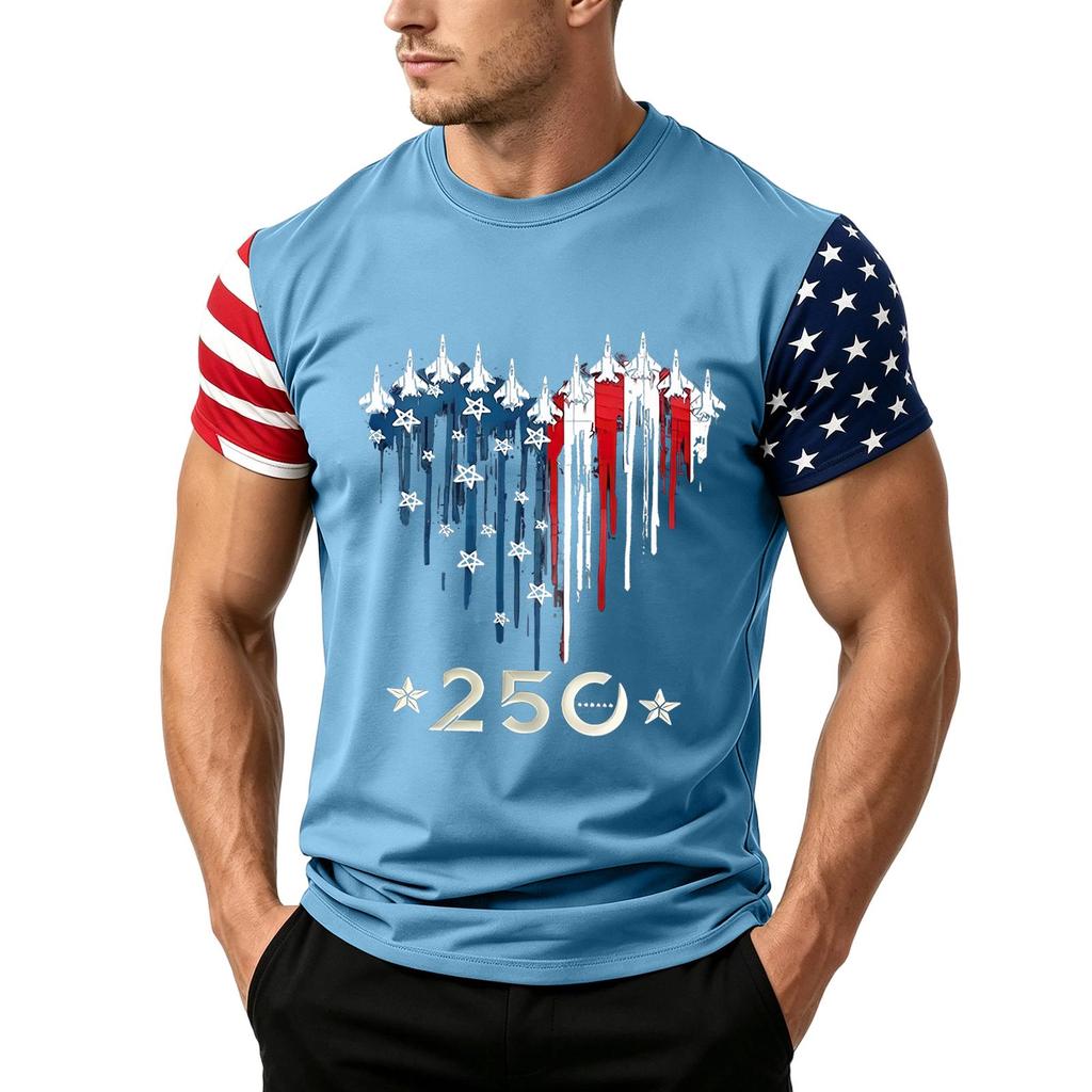 Men's Independence Day Flag Print Short Sleeve T-Shirt, Loose Casual Daily Summer Tops