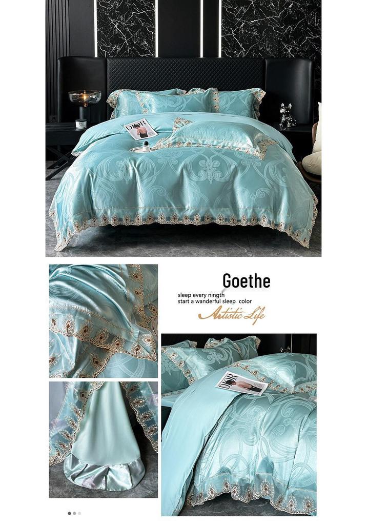 Luxury European Lace Trim Jacquard Silk Bedding Set
