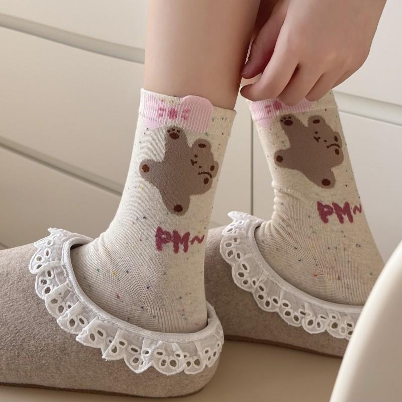 Cute Bear Socks Medium Tube Socks Idea Yarn Bear Cute Cartoon Socks Trendy Outer Socks