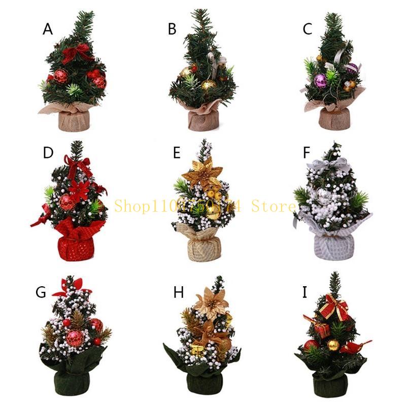 9'' Mini Christmas Tree with Flower Bells Ornaments Xmas Tree Desktop Decoration top sale