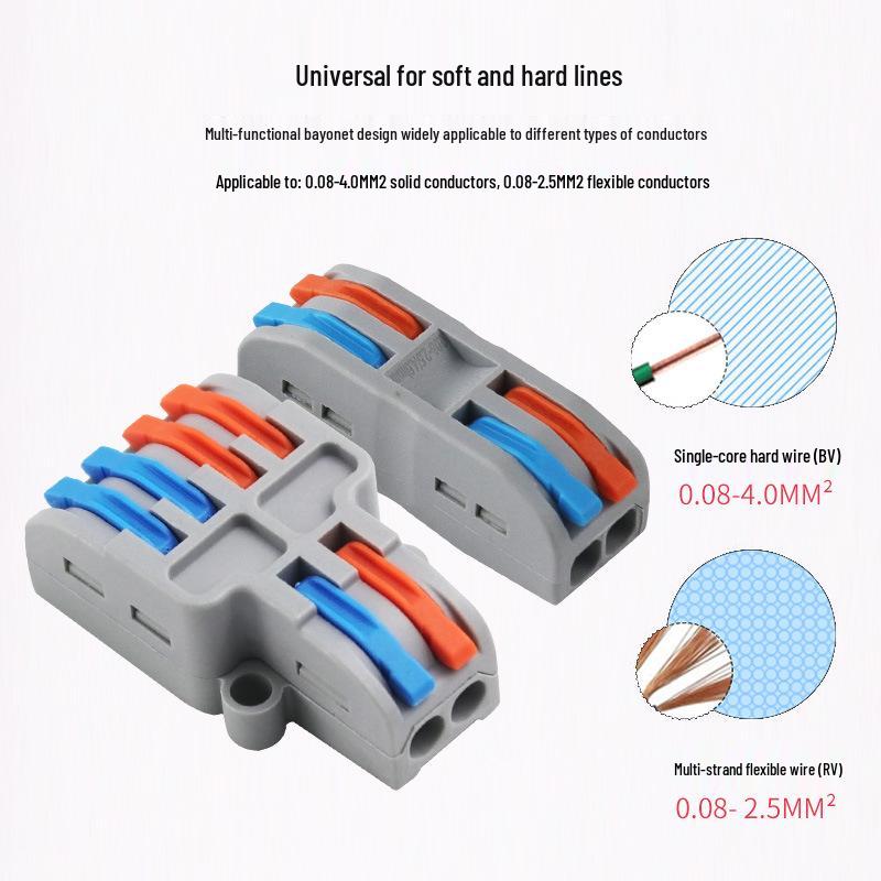 Quick Connect Press-in Terminal Splitter for Soft & Hard Wire Conductors