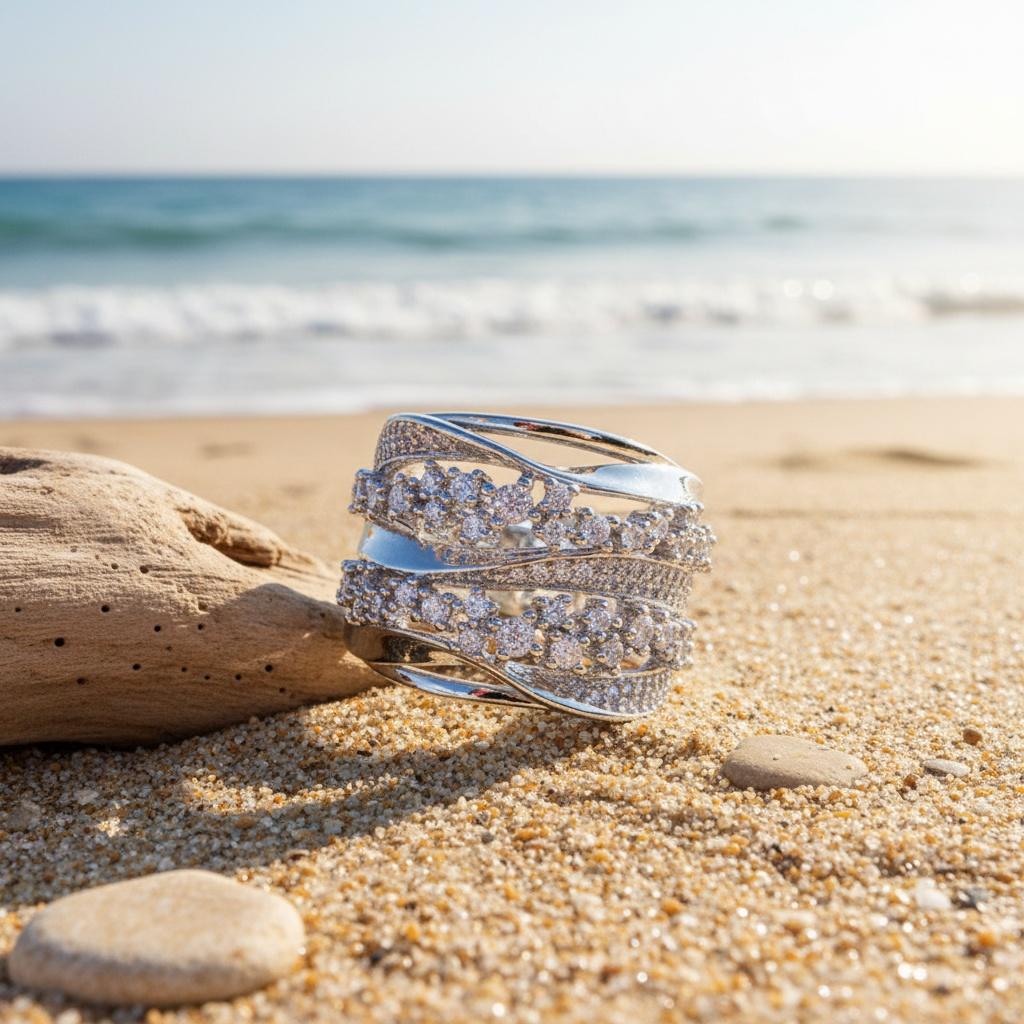 1 bucată inel de modă personalizat pentru femei, incrustație luxoasă cu zircon sintetic strălucitor, inel cu bandă lată cu design neregulat