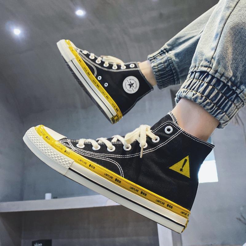 

Мужские парусиновые туфли с высоким берцем, осенний тренд, вышитые восклицательные знаки, мужские туфли Tide, персонализированные студенческие дышащие мужские туфли Tide Board 1230 39 чёрный