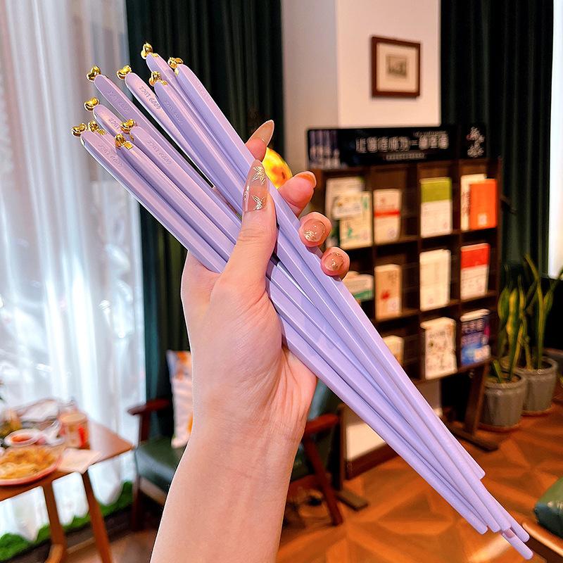 5 Pairs Colored Reusable Chopsticks, Fiberglass Chopsticks Set, Non-Slip, 25.5cm